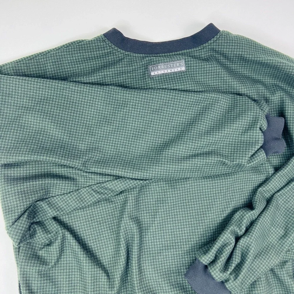 VTG‎ FORRESTER'S Outerwear Green & Black Houndstooth Lined Golf V-Neck Sweater L